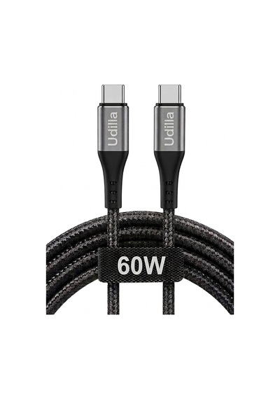 Örgülü Usb Type-c To Type-c 60w Örgülü Hızlı Şarj Ve Data Kablosu 1 Metre Siyah, Type-c To Type-c, 100, Santimetre