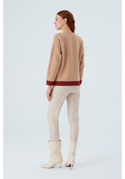 Peraluna Sunny Pullover El İşlemeli Desenli Kadın Triko Kazak Bej/kahve-çok Renkli Çok Renkli