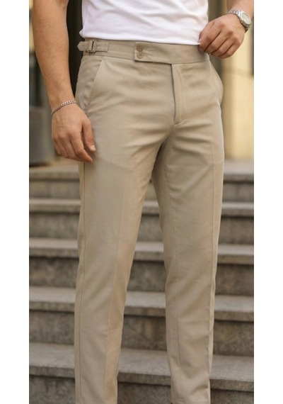 Efnaz Style Erkek Toka Detaylı Oldmoney Kumaş Pantolon Bej