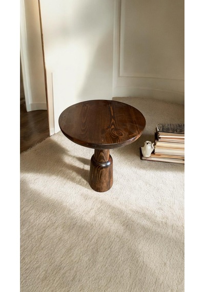Wood Wooden Ahşap Tekli Ürgüp Mantar Yan Sehpa Modern Ceviz Renk