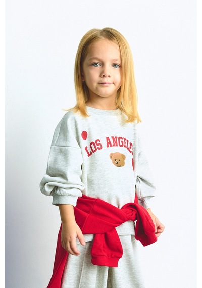 Defacto Regular Fit Bisiklet Yaka Baskılı Kalın Sweatshirt Kız Bebek I1707a526augr421 Gri-gr421