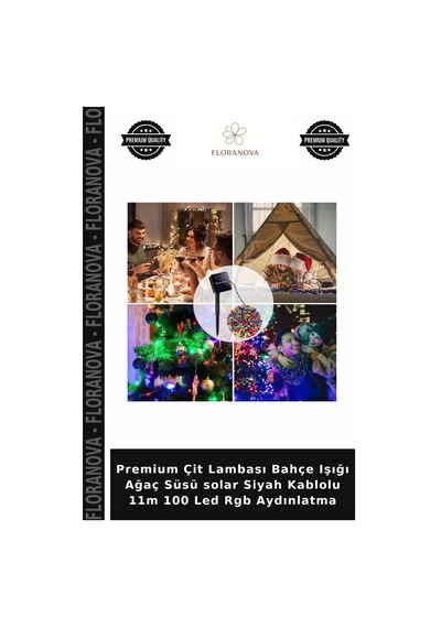 Premium Çit Lambası Bahçe Işığı Ağaç Süsü Solar Siyah Kablolu 11m 100 Led Rgb Aydınlatma