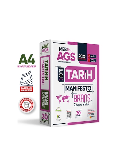 2026 MEB AGS TÜRKÇE-MATEMATİK-TARİH-COĞRAFYA-MEVZUAT 3 Adım 5li Manifesto 150 Adet Branş Deneme Seti