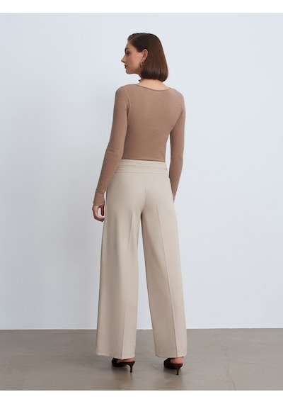 Dilvin 72244 Gold Düğmeli Geniş Paça Pantolon-taş Taş