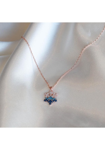 Kar Tanesi Mavi Zirkon Taşlı Rose Gold Kaplama Gümüş Kolye Gümüş
