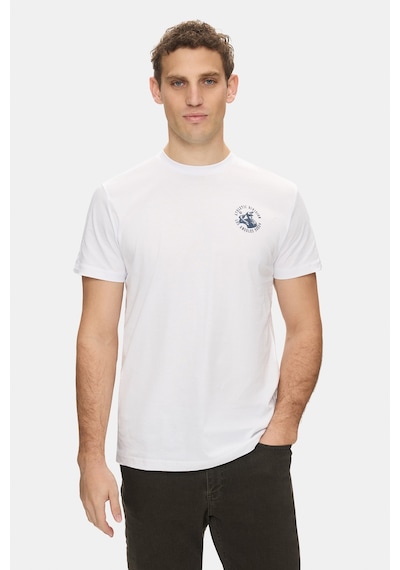 Telmo Beyaz Bisiklet Yaka Baskılı %100 Pamuk Standard Fit Erkek Tshirt Beyaz
