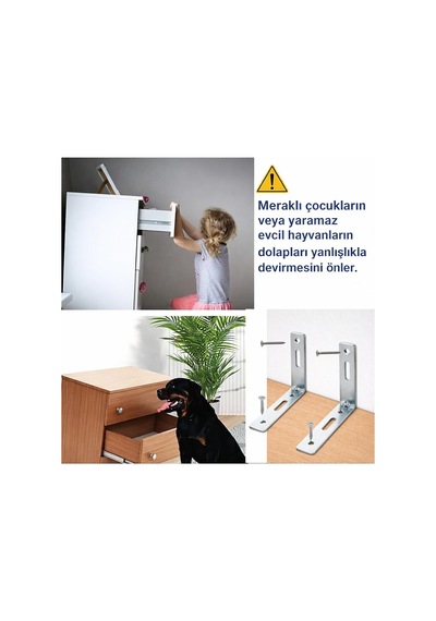 Deprem Sabitleme Aparatı, Metal Mobilya Duvar Sabitleyici, Dolap Devrilme Önleyici, 20x70x120 Mm, 4 Adet, Vida Ve Dübel Dahil Gümüş / Krom