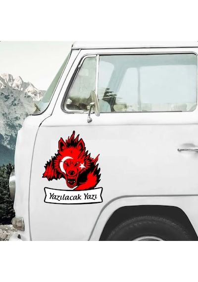 Kişiye Özel Ad Soyadlı Kurt Ve Ay Yıldız Börü Sticker - Araba Oto Motosiklet Karavan Cam Sticker - 00311 12X10 Cm