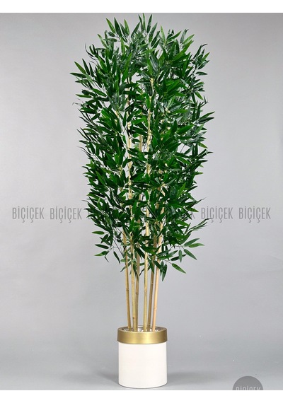 Yapay Bambu Ağacı 170cm Krem Gold Metal Saksıda Krem-gold