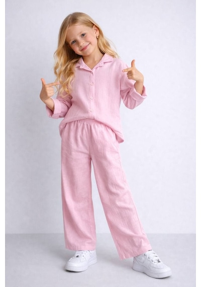 Poala Kids Müslin Gömlekli Pembe Takım