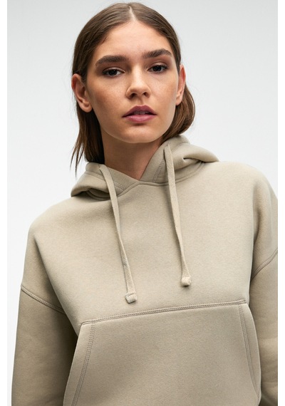 Grimelange SELENE Kadın Kapüşonlu Kangru Cepli Regular Fit Taş Rengi Sweatshirt