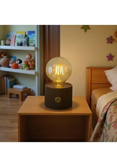 Şarjlı Dekoratif Masa Lambası - Kademesiz Dimmer - Type-c Bağlantılı Siyah