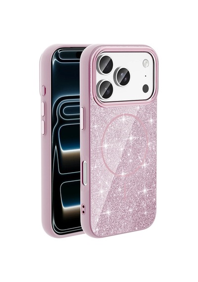 Apple Apple iPhone Uyumlu  17 Pro Max Kılıf M-safe Şarj Özellikli Parlayan Simli Zore Okso Kapak Çok Renkli