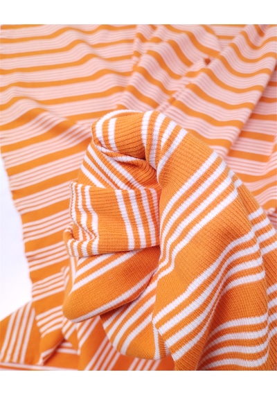 Turuncu Renkte Enine Çizgili İnce Yumuşak Esnek Kaşkorse Örme Kumaş Elbiselik & Bluzluk En: 100cm-12595