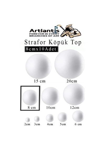 Strafor Köpük Top 8 Cm 10 Adet Köpük Top Küre Toplar Yuvarlak Strafor Köpük Top Okul Deney Hobi Sanat