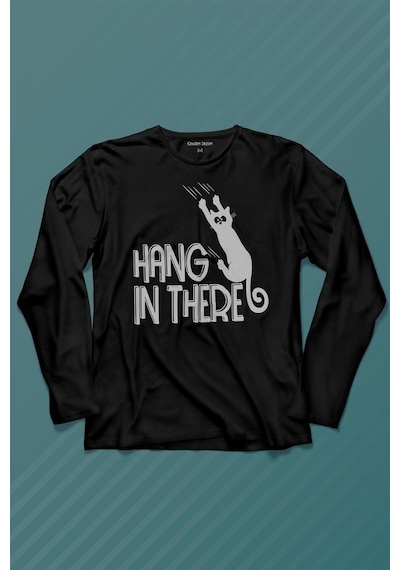 Han In There Tırmalayan Kedi Asla Pes Etme Uzun Kollu Tişört Baskılı Çocuk T-shirt 001