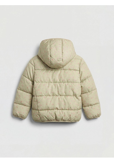 LC Waikiki Lcw Kids Yeşil Kapüşonlu Çiçekli Kız Çocuk Şişme Mont Lıght Green Prın