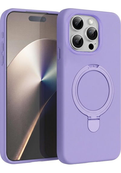 Microsonic Apple iPhone Uyumlu 15 Pro Max Kılıf Aura Stant Magsafe Lila -