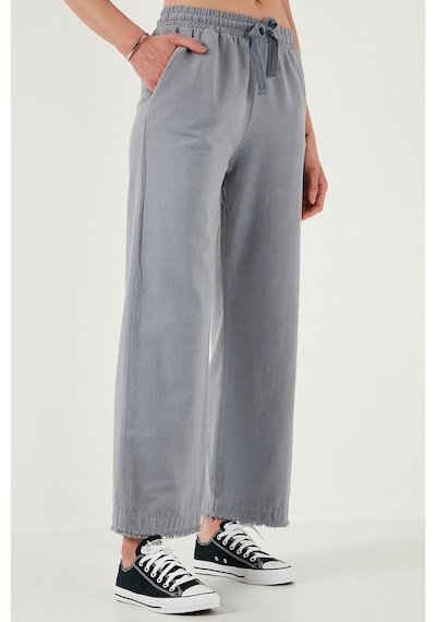 Lela Pamuklu Relaxed Fit Yüksek Bel Geniş Paça Bayan Pantolon 668Yp5275 Gri