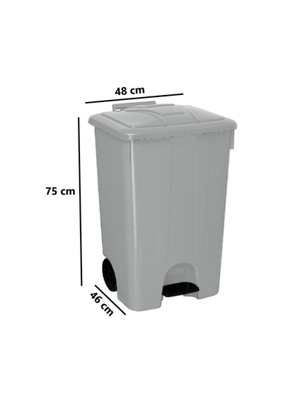 Omnipazar Sy-4265 Gri 85 Lt Köşeli Pedallı Tekerlekli Çöp Kovası Gri