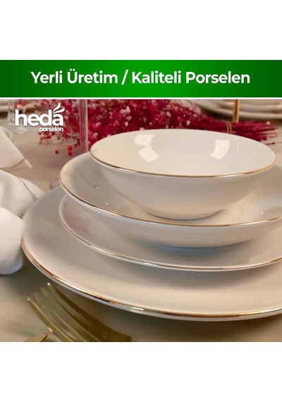 Heda Porselen Hayal Altın Yaldız 24 Parça 6 Kişilik Porselen Yemek Takımı Kırık Beyaz Şık Misafir Sofra Se Diğer