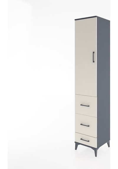 Hyperion Dolap 3 Raflı 3 Çekmeceli Tek Kapaklı 44x44x221 Antrasit-aytaşı Antrasit