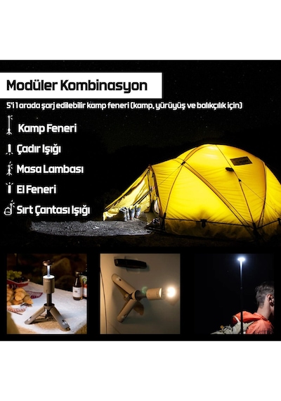 Roxform Outask Teleskopik Şarjlı Kamp Feneri, Bataryalı, Powerbank Özellikli, Led Aydınlatma, Kamp Lambası Haki Yeşili