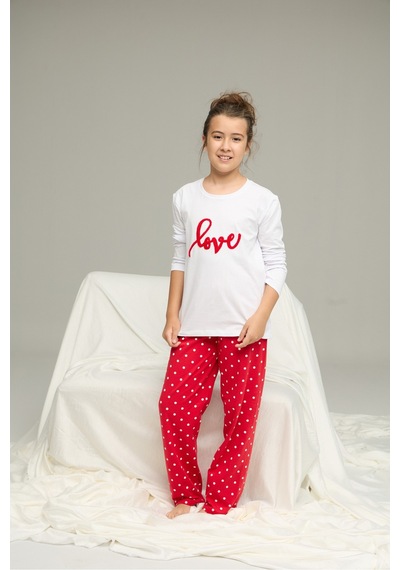Siyah İnci Pamuklu Bisiklet Yaka Örme Pijama Takım25241148 Beyaz