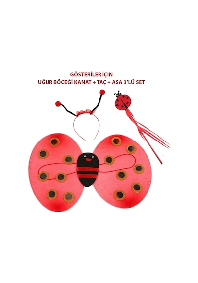 Çocuk Gösteri İçin Uğur Böceği Kanat + Taç + Asa 339lü Kostüm Seti