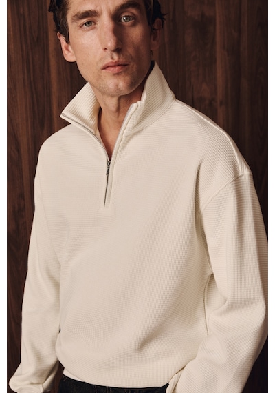 Grımelange Helor Erkek Organik Pamuklu Fermuarlı Dik Yaka Ekru Sweatshirt