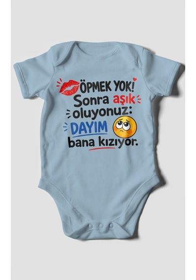 Morivokids Dayıya Özel Kısa Kollu Bebek Body %100 Pamuk Zbn169-kk Bebe Mavisi