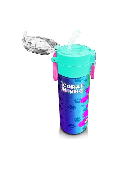 Coral High Kids Mor Pembe Köpek Desenli Pipetli Ve Direkt İçim Çelik Termos 500 Ml 31813 Mor - Açık Pembe