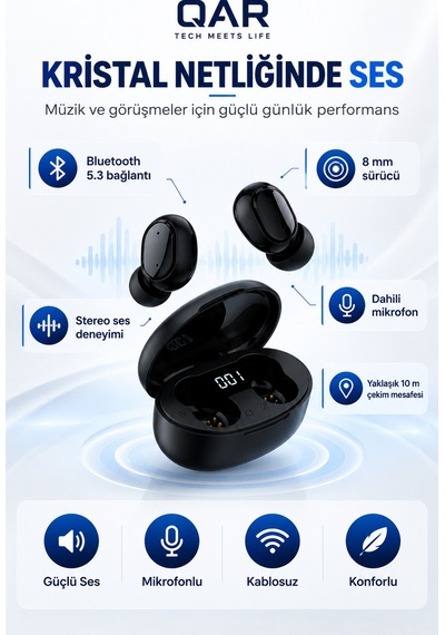 Qar E7S Bluetooth 5.0 Kablosuz Kulak İçi Kulaklık