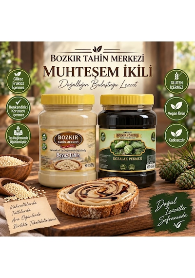 Bozkır Tahin Merkezi Taş Değirmen Beyaz Tahin 935gr - Geleneksel Kozalak Pekmezi 950 Gr Katkısız