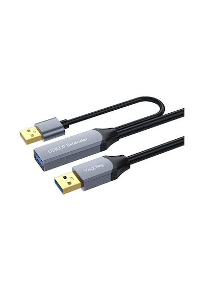 Veggieg Usb 3.0 Aktif Uzatma Kablosu Sinyal Güçlendiricili Repeater Usb-a Erkek To Dişi Extender Uzatıcı Kablo 15 Metre