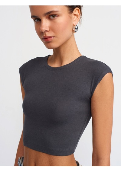 Dilvin Pamuk Ve Modal Karışımlı Crop Top Antrasit
