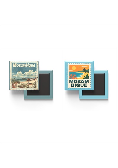 9x9 Cm Buzdolap Magnetleri - Mozambik - Mozambique - 2'li Pul Temalı Set