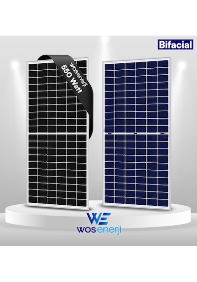 Wos Enerji Güneş Paneli Bifacial Half-Cut 550 W Perc 144 Hücreli Çift Yönlü Solar Panel