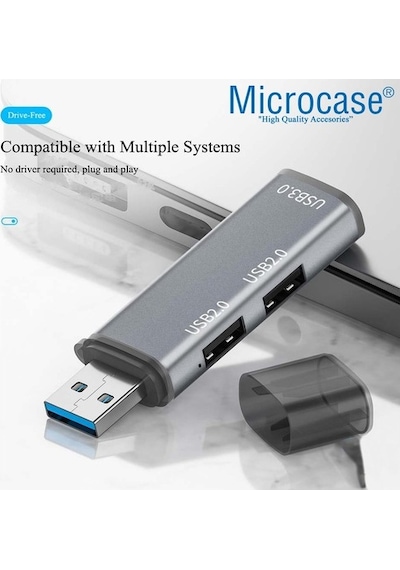 Microcase Usb 3.0 3 Port Mini Usb Çoklayıcı Hub 8 Cm Gri - Al2740