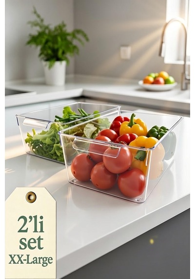 2 Li Set Xx-large Şeffaf Buzdolabı Düzenleyici Saklama Kutusu Sebze Meyve Organizer