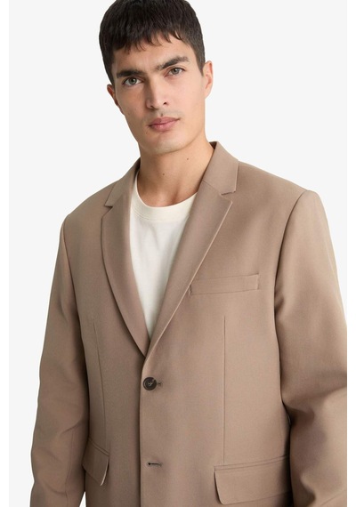Defacto Slim Fit Dar Kesim Twill Düğmeli Blazer Ceket F7232ax25aubg404 Bej