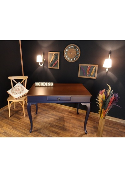 Wooding-Mobilya Wooding 100 Cm Çekmeceli Masif Lacivert Ceviz Çalışma Masası