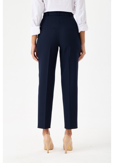 Velnara Moda Lacivert Dar Paça Cepli Yüksek Bel Dokuma Kumaş Kadın Pantolon Lacivert - 918311251 Lacivert