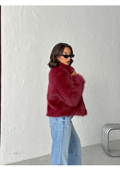 Verymoda Suni Kürk Kadın Mont- F1820 Bordo