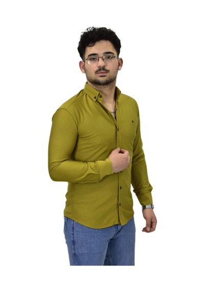 Erkek Spor Silim Fit Uzun Kol Gömlek Bgl-st04482 Yeşil