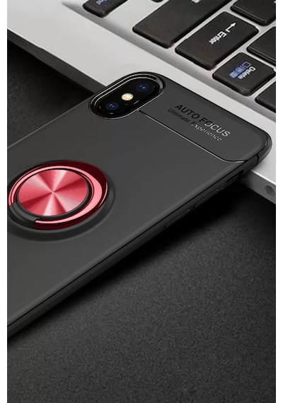Apple iPhone Uyumlu  Uyumlu Xs Max Kılıf Range Yüzüklü Silikon - Siyah-kırmızı