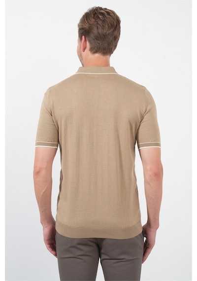 İmza Bej Polo Yaka Kısa Kol Örme Comfort Fit %100 Pamuk Kazak 1012260151