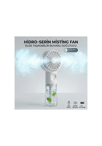 El Tipi Sulu Buharlı Fan Şarjlı Vantilatör Mini Masaüstü El Fan Taşınabilir 3 Kademeli Usb Pervane Beyaz - 710323651