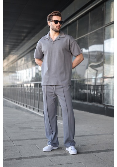 Madmext Füme Polo Yaka Erkek Alt Üst Takım E7356 Füme