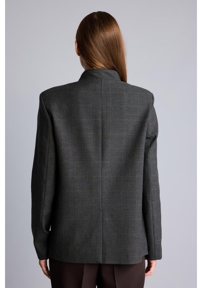 Defacto Ekose Desenli Asimetrik Hakim Yaka Blazer Ceket I2913ax26aubn601 Kahve-bn601